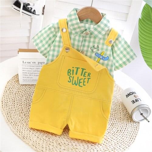 2021 Summer Baby Boys Clothing Sets Toddler Infant Short Sleeve Lapel Plaid Shirt Bib Shorts Children suit Costume kids clothes