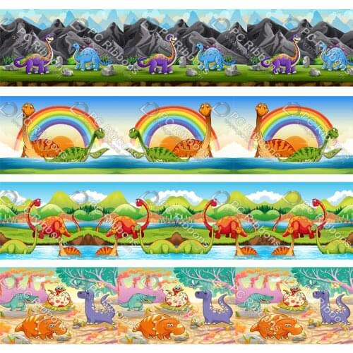 Cute Cartoon Dinosaur 1-1/2" Printed Lanyard/Grosgrain/Satin Design Custom Ribbon for Bow DIY Hair Craft Supplies Sewing CA-343