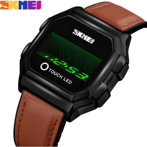 Fashion LED Watch Creative Digital Touch Mens Watches SKMEI Brand Leather Stainless Steel Sport Wristwatches relogio masculino