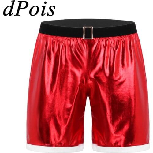 Mens Boxer Shorts Shiny Metallic Mid Rise Christmas Shorts Santa Claus Costume Homme Holiday Short Pants Male Loose Half Pants