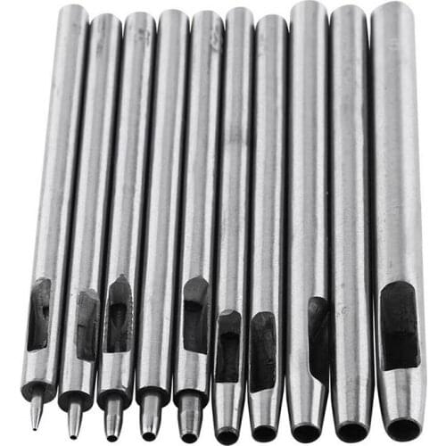 10pcs Belt Eyelet Hole Punch Set 0.5- 5mm Leather Steel Puncher Craft Tools For Leather Craft Clothing Punching