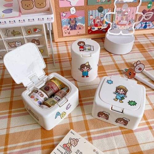 Mini Desktop Plastic Storage Box With Lid Lock Catch Cotton Swab Box Dust-Proof Bullet Window Sorting Boxes Free Random Stickers
