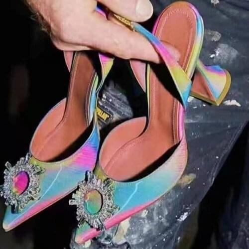 Vallu 2021 summer new bright diamond buckle silk profiled heel fashion all-match beach outdoor sandals