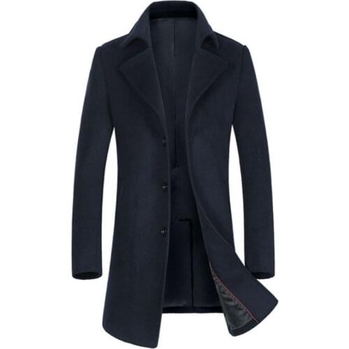 Newest Mens Wool Coats Autumn Turn-down Collar Long Windbreaker Jacket Winter Wool Blend Woolen Coat Men Brand Overcoats