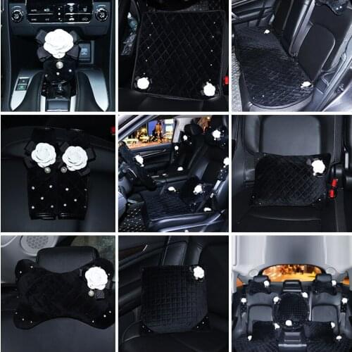 Camellia Flower Plush Car Headrest Pillow Car Waist Cushion Fashion Women Car Neck Waist Pillow Universal Car Styling