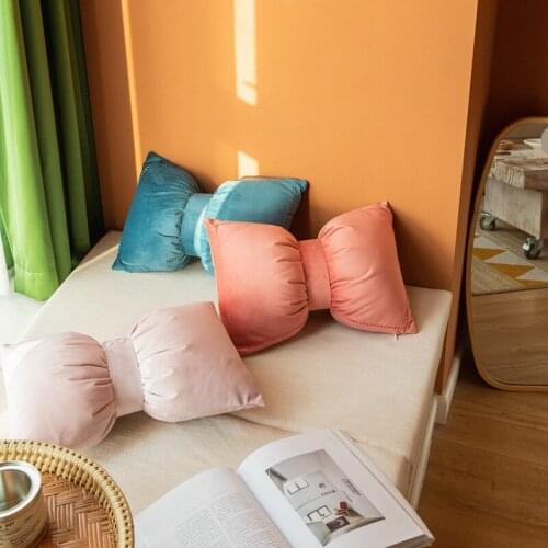 Nordic Ins Cute Bow Cushion Solid Color Princess Seat Chair Cushion Sofa Decorative Throw Pillows Milk Velvet Cushions