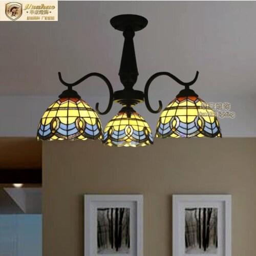 Mediterranean Style Tiffany Iron Stained Glass Coiled Pendant Lights Hanging Lamps for Home Decor, Bar, Restaurant