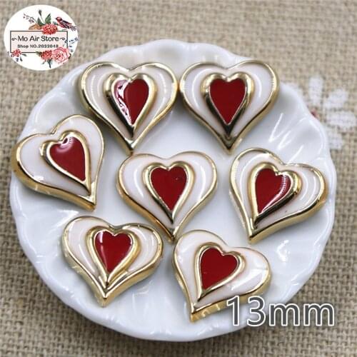 50pcs 11.5mm red heart flat back Buttons Home Garden Crafts Cabochon Scrapbooking DIY Accessories