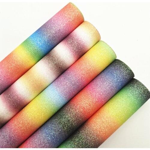 Rainbow Stripes Printed Fine Glitter Vinyl Fabric Sheet Felt Backing Synthetic Leather Faux Vinil for Bows Earrings DIY R015A
