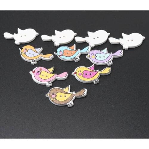 Mixed Fashion Bird Painted Wooden Buttons for Scrapbooking Craft Clothing Sewing Supplies Children Button 30x18mm 20pcs