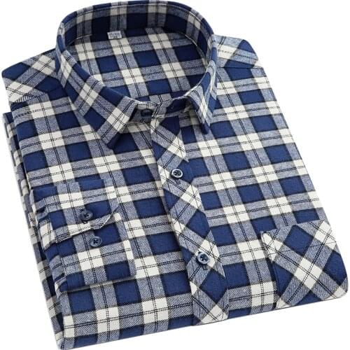 Aoliwen Soft Flannel Plus Size Plaid Shirts Men Clothing 100% Cotton Autumn Social Long Sleeve Shirts 2021 Camisas Para Hombre