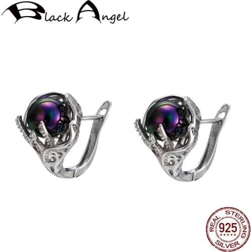 BLACK ANGEL Fashion 925 Sterling Silver Luxury Colorful Pearl Clip Earrings For Women Fine Jewelry Wedding Gift Wholesale