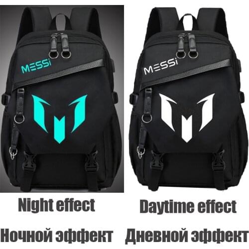 Messi Bag School Teenage Boys Messi Backpack Nylon Luminous USB Charge Large Capacity Middle Student High Bookbags Big