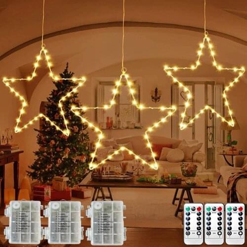 LED Star Lights, 3PCS LED Star Fairy String Lights with 8 Lighting Modes/Timer Battery Powered Christmas Decorations Light