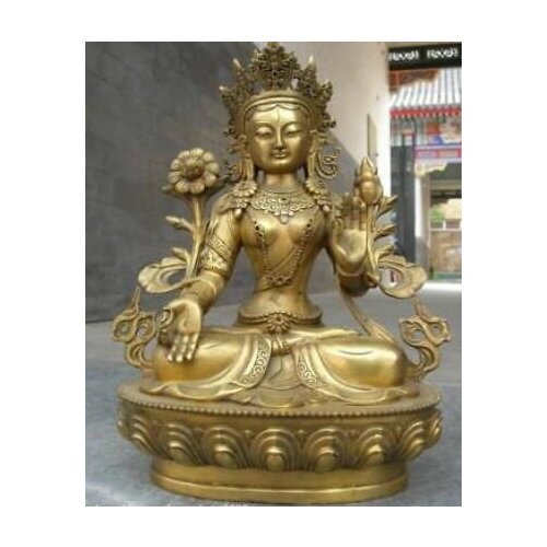 Tibet Buddhism Pure Brass Carved White Tara Kwan-yin Bodhisattva Buddha Statue