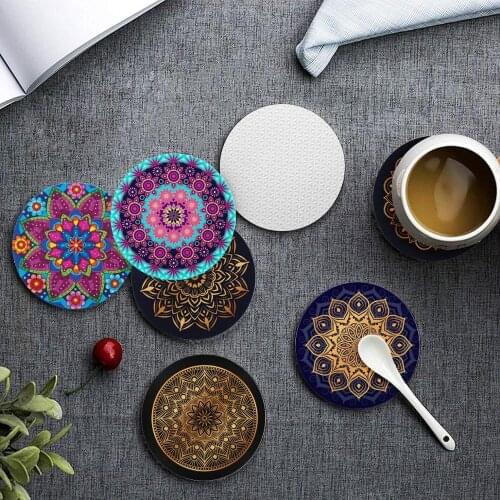 Upetstory 6Pcs Mandala Floral Drinks Coasters Table Mats Cup Mug Insulation Pads Creative Placemat Anti-slip Heat Resistant Mat