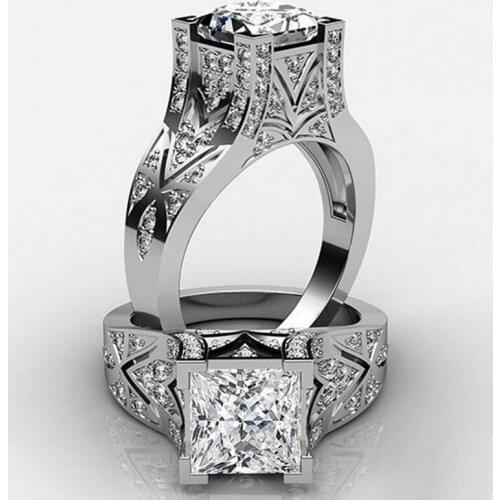 Vintage Hip Hop Fashion Jewelry 925 Silver Fill Princess Cut White Clear AAAAA Cubic Zirconia Party Women Wedding Band Ring Gift
