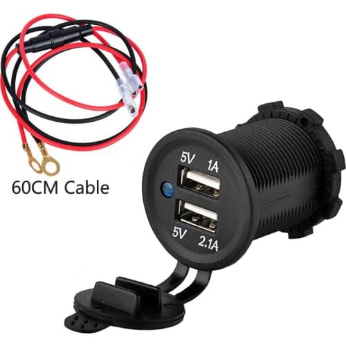 12V 1A 2.1A Waterproof Dual 2 USB Port Power Socket Mobile GPS Charger Car Boat Marine Carvans Flush Mount With 60cm Cable