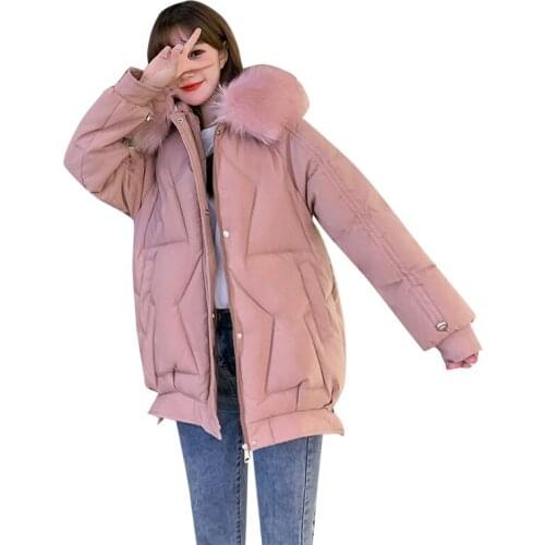 2021 new Winter Jacket Women Female Cold Coat Loose Hooded Solid Thick With Fur Collar Casual woman Parkas Female