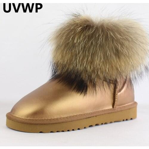Top Fashion Genuine Cowhide Leather Snow Boots Warm Winter Boots for Women Natural Thick Fox Fur Ankle Boots Woman Shoes