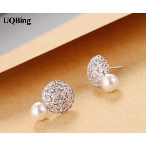 High Quliaty Pearl Side Flower Stud Earrings 925 Sterling Silver Stud Earrings Jewelry Pendientes Brincos Fashion Jewelry