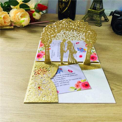 10pcs 3D Pop up wedding invitations laser cut wedding cards envelope Rsvp marriage Navy blue White tiffany Pink Bride And Groom