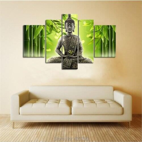 5PC Hand-draw Art Oil Painting Wall Decor Canvas,Bamboo & Buddha(NO framed) for living room