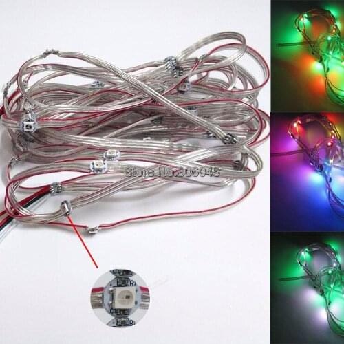 500pcs DC5V Prewired Soldered WS2812B 5050 SMD Individually Addressable RGB Full Color LED Module String 10cm Transparent Wire