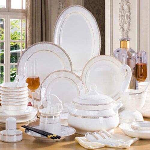 60 Heads Jingdezhen Bone China Dinner Tableware Rice Bowl Soup Bowl Salad Noodles Bowl сервизы фарфор Plate Dish Bowl Dinnerware