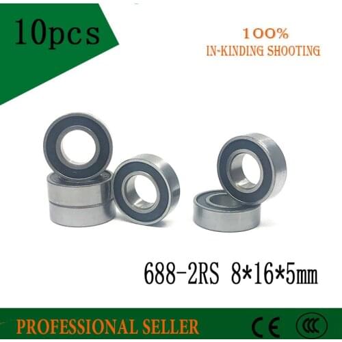 Free shipping 10pcs 688-2RS 8*16*5 mm 688 rs 688rs ABEC-5 The Rubber sealing cove Thin wall deep groove ball bearings