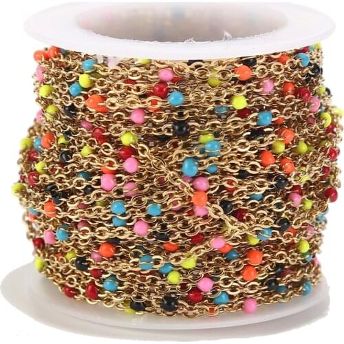 2Meters 2mm Width Gold Tone Chains Stainless Steel Enamel Oval Ball Beaded Link Chain For DIY Bracelet Necklace Jewelry Making