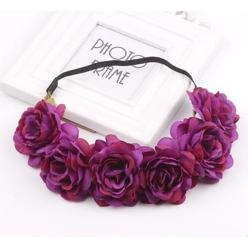 Handmade Rose Flower Headband Woman Girls Flower Headwear Wedding Party Bride Flower Crowns Hair Accessories Christmas gift