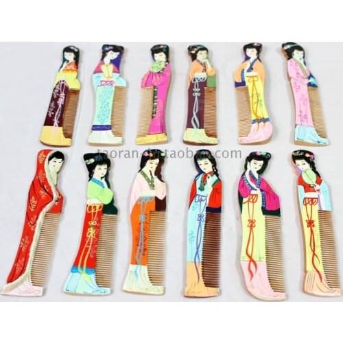 Ethnic Hand-Painted Wooden Combs Wedding Christmas Birthday Party Favor Chinese Antique Beauty English description 12 pcs/lot