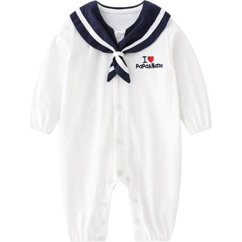 2021 autumn new baby long-sleeved cotton navy style romper romper romper boy fall clothes