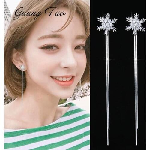 Charms Long Pendant Snowflake Female Tassel Earrings Fashion Jewelry for Women Wedding Accessories Fine Earring Brincos
