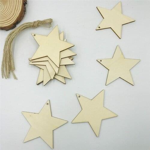 Julie Wang 10PCS 80mm Wood Star Charms Blank Perforated Wooden Slices Pendant Jewelry Making Accessory Decor
