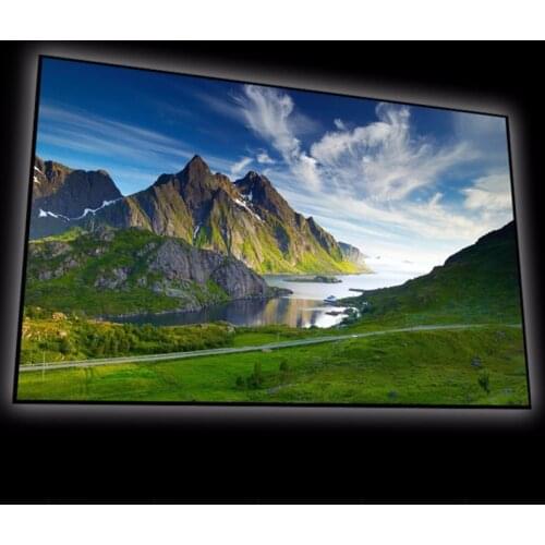 F2HWAW 16:9 HDTV Format Home theater Thin Bezel Fixed Frame Projection Screen with 4K woven acoustic transparent white