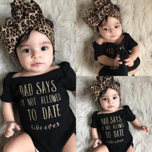 Emmababy Newborn Baby Girls Bodysuit Jumpsuit Leopard Headband 2Pcs Outfits Clothes