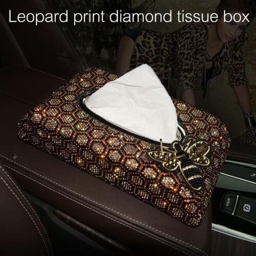 Leopard Print Diamond Tissue box Twinkle Seat towel box Male and female general-purpose car styling Decorate Leopard Print