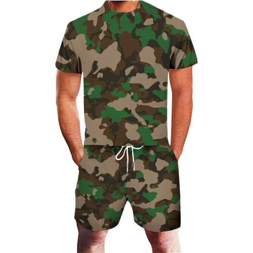 64# Summer Casual 3d Gradient Print Running Two-piece Suit Men Outdoor Sports T-shirt Shorts Set Male Clothing Ropa Hombre