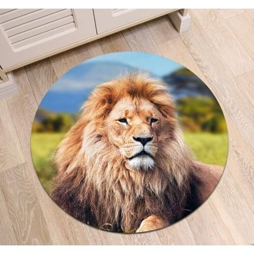 Lion Lying On Prairie Round Dining Room Area Rug Childrens Room Floor Cushion Bedroom Bathroom Non-Slip Carpet Office Door Mat