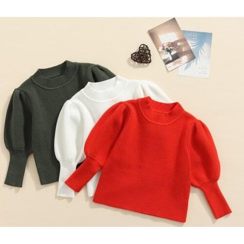 Cute Newborn Baby Girl Sweater Solid Color Puff Long Sleeve Crew Neck Pullover Knitting Sweaters Warm Autumn Winter Clothes