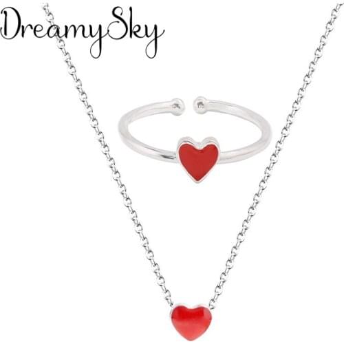 Fashion Heart Wedding Jewelry Sets Choker Necklaces Cute Red Love Rings for Women Dubai Silver Color Statement Jewelry