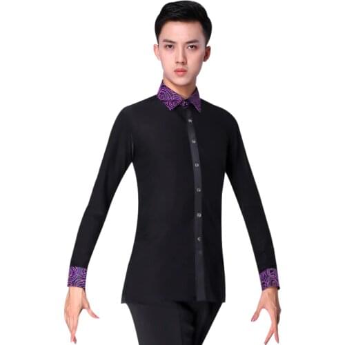 Mens Dance Tops Spring Latin Ballroom Modern Tango Samba National Standard Competition Long Sleeve Dancewear Top Shirt For Man