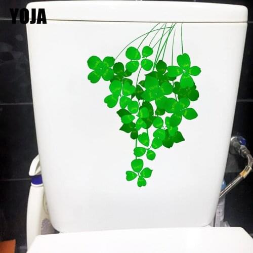 YOJA 15.6X22.5CM Four-Leaf Plant Green Frash WC Toilet Sticker Home Living Room Wall Decor T1-1346