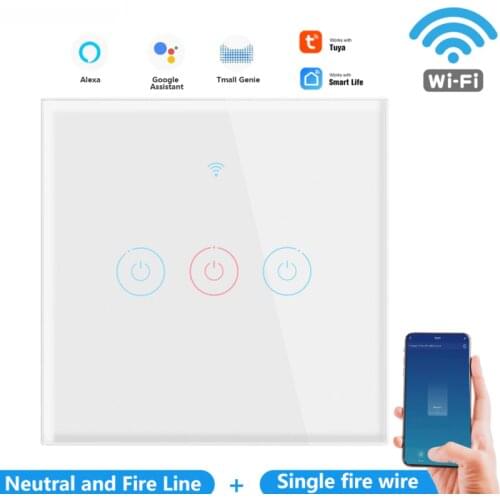 TUYA WiFi Smart Touch Wall Switch Light Support Without/with Neutral Wired EU 1/2/3 Gang Work With Google Home Alexa Tuya APP