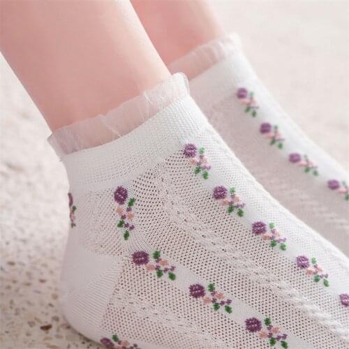 Fashion Women Flower Ankle Socks New Spring Summer Invisible Cotton Socks Women Fashion Lace Mesh Short Pink Ankle Socks Girls