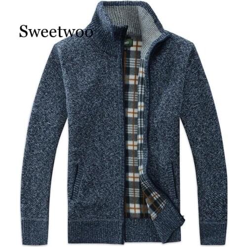 New Mens Fleece Sweate Autumn Winter Warm Cashmere Slim Fat Wool Zipper Casual Sweater Men Knitted Coat