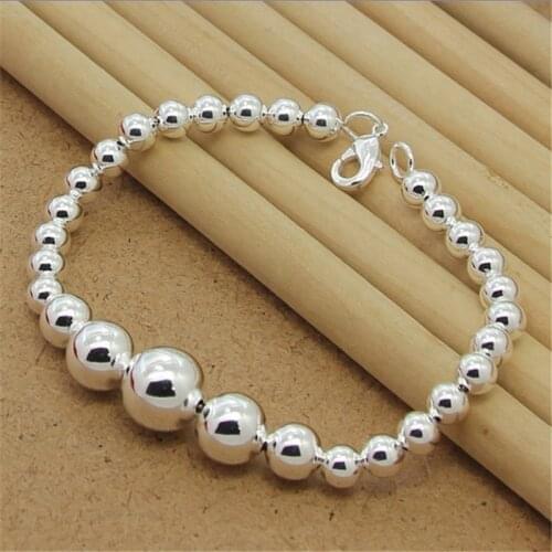 New 925 Sterling Silver Bracelet Glossy Beads 6/8/10MM Inter-Bead Bracelet for Women & Men Glamour Jewelry Gifts