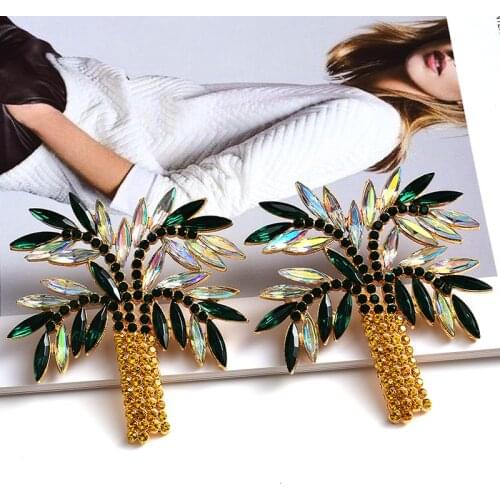 New Design Long Metal Colorful Crystal Tree Earrings High-Quality Fashion Rhinestones Jewelry Accessories For Women Wholesale